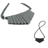 Hematite Teeths Pendant Beads Stone Statement Bib Fashion Women Necklace